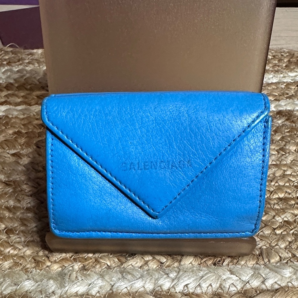 Balenciaga Vibrant Azure Leather Card Mini Wallet